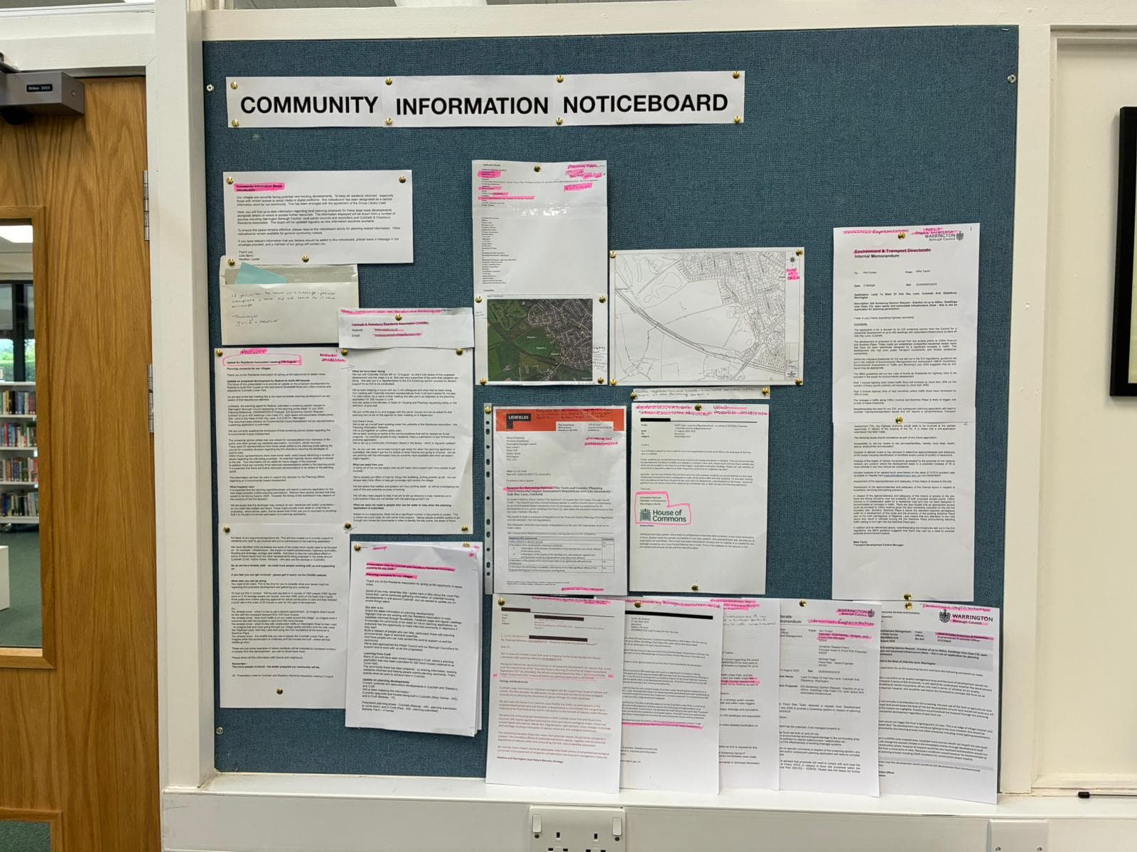 NEW INFORMATION ADDED! The Community Information Noticeboard at Culcheth Library has been updated with new information about Redrow’s proposed 450-home development west of Hob Hey Lane.